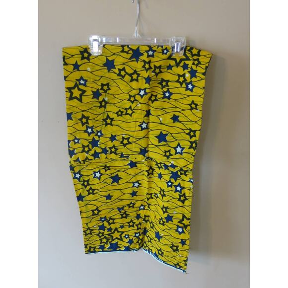 AFRICAN Handmade Ankara Dress Mid Length Short Sleeve Yellow Blue Gems Headwrap - Picture 9 of 11